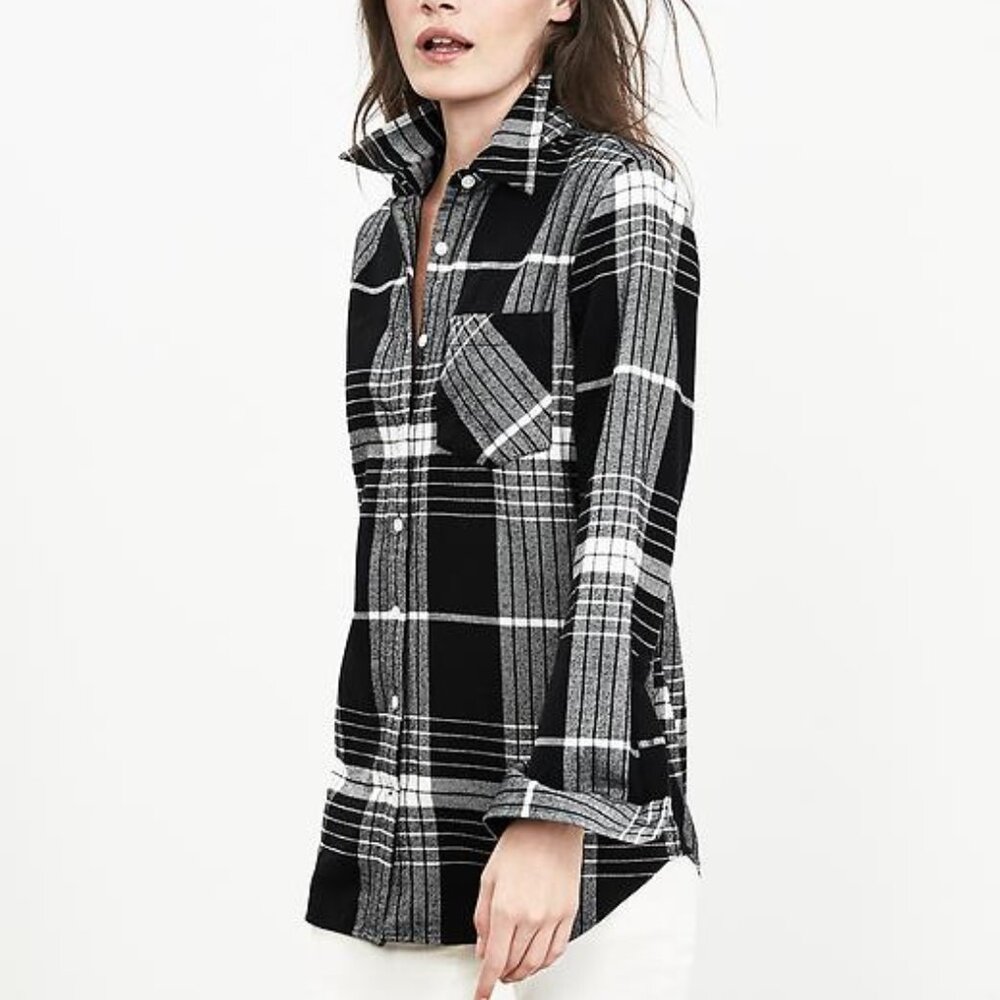 Banana Republic 100% cotton soft wash boyfriend plaid flannel, size XS